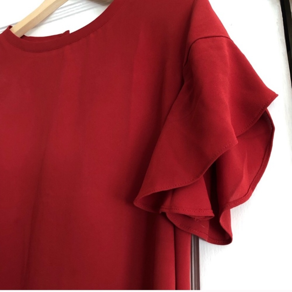 Ruffle sleeves LOFT red blouse small